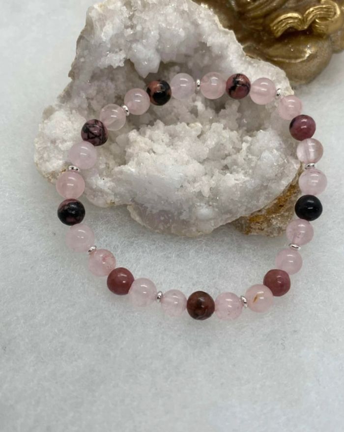 Bracelet rhodocrosite et quartz rose , 17 cm lithothérapie - photo numéro 2