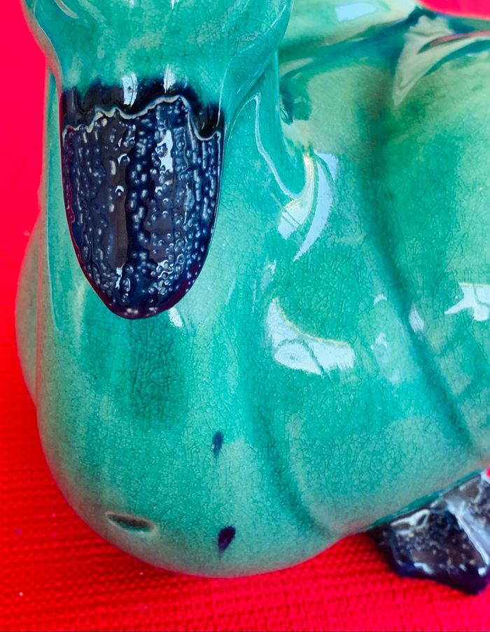 Statue canard vert en céramique craquelé brillante - photo numéro 2