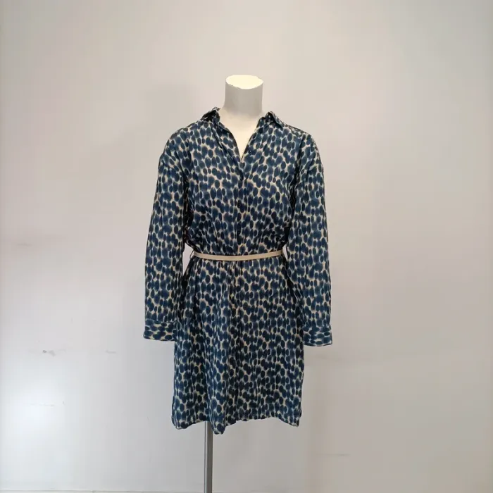 Robe Tie and Dy - S tex - bleu et blanche - robe boutonnée chemise - ceintrée à la taille A291