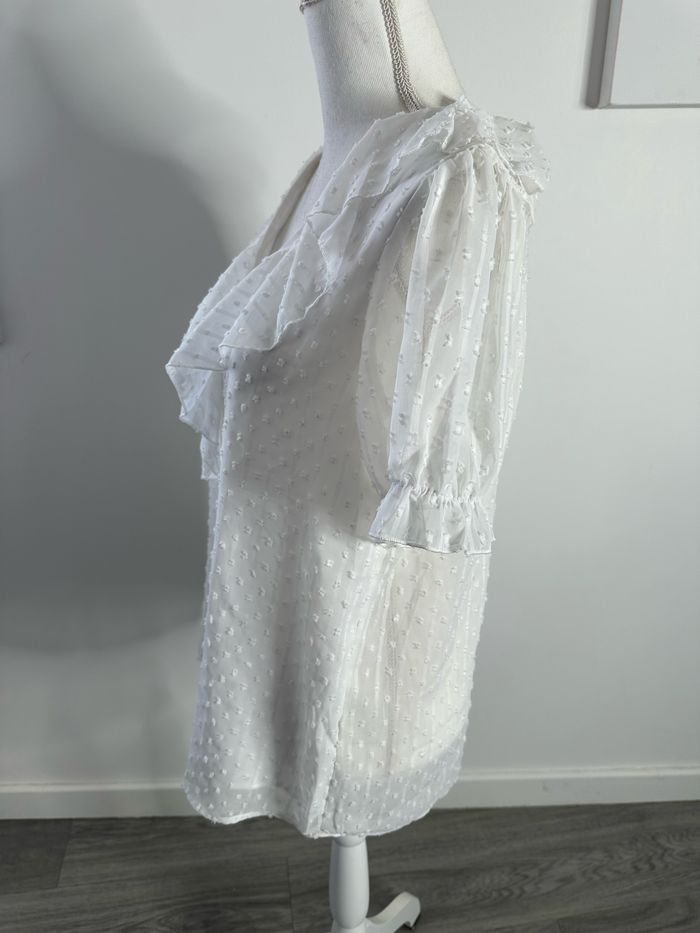 Blouse blanche plumetis et froufrous T40 L - photo numéro 4