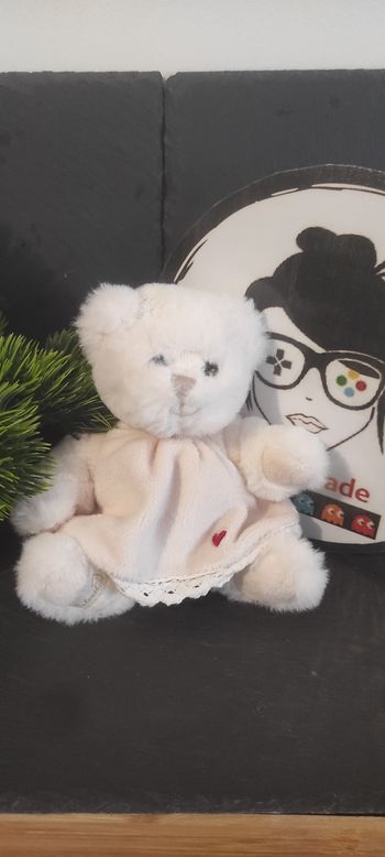 Doudou Peluche Ours Ange Crème Dentelle Ailes Coeur Rouge Bukowski Marron Blanc