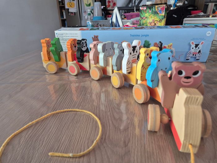 Jouet à tirer éveil ,Train en Bois Trainimo Jungle Djeco 🚂 - photo numéro 5