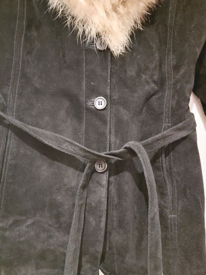 Veste ,Manteaux noir en cuir avec fourure - photo numéro 3