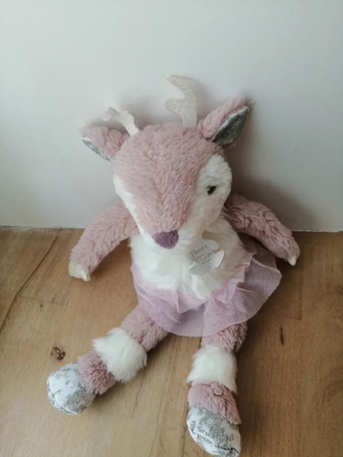 Doudou faon Eléa rose blanc les petits twist 26 cm histoire d'ours - photo numéro 6
