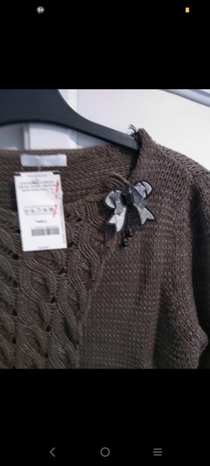 pull Promod neuf gris vert torsadé taille 38/40 - photo numéro 3