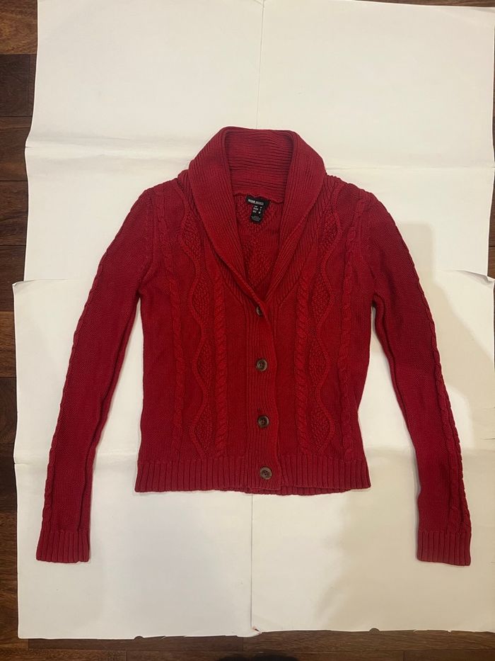 Cardigan en maille tricoté à col châle, boutonné rouge/bordeaux mango vintage taille M/38