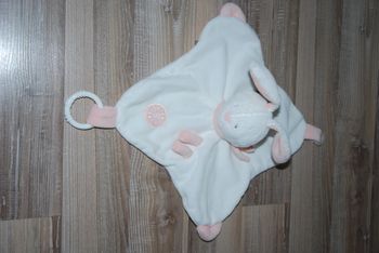 doudou lapin plat carré baby Sun rose et blanc white is white