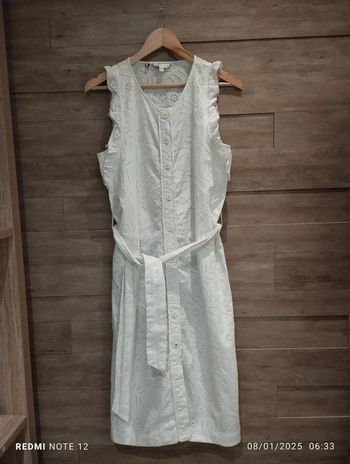 Robe longue Tommy Hilfiger blanc ajouré ceinture T36