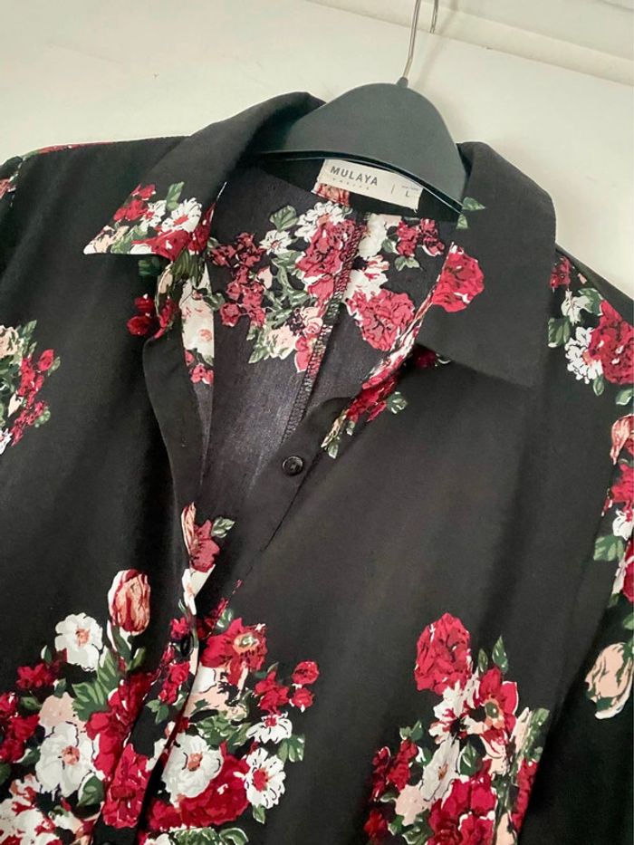 Robe chemise a fleurs évasée courte taille L - photo numéro 2