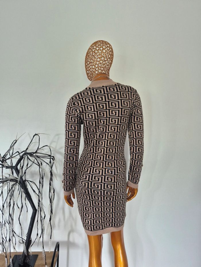 Robe Longue Femme Avec Manches Longues Camel et Noire Taille Unique - photo numéro 2