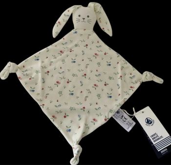 ❤️ Doudou plat Mouchoir Lange lapin blanc écru fruit PETIT BATEAU