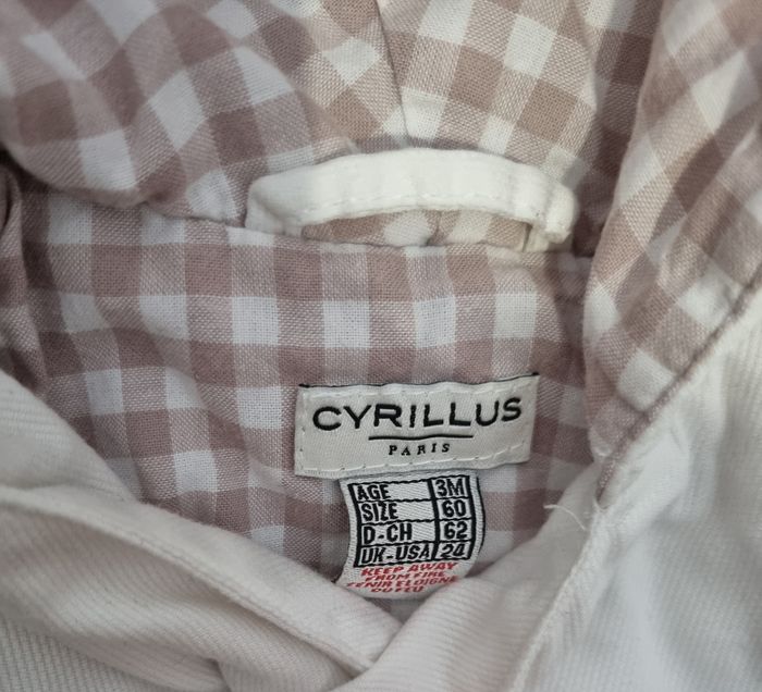 veste cyrillus mi-saison blanche avec revers vichy taille 3 mois - photo numéro 4