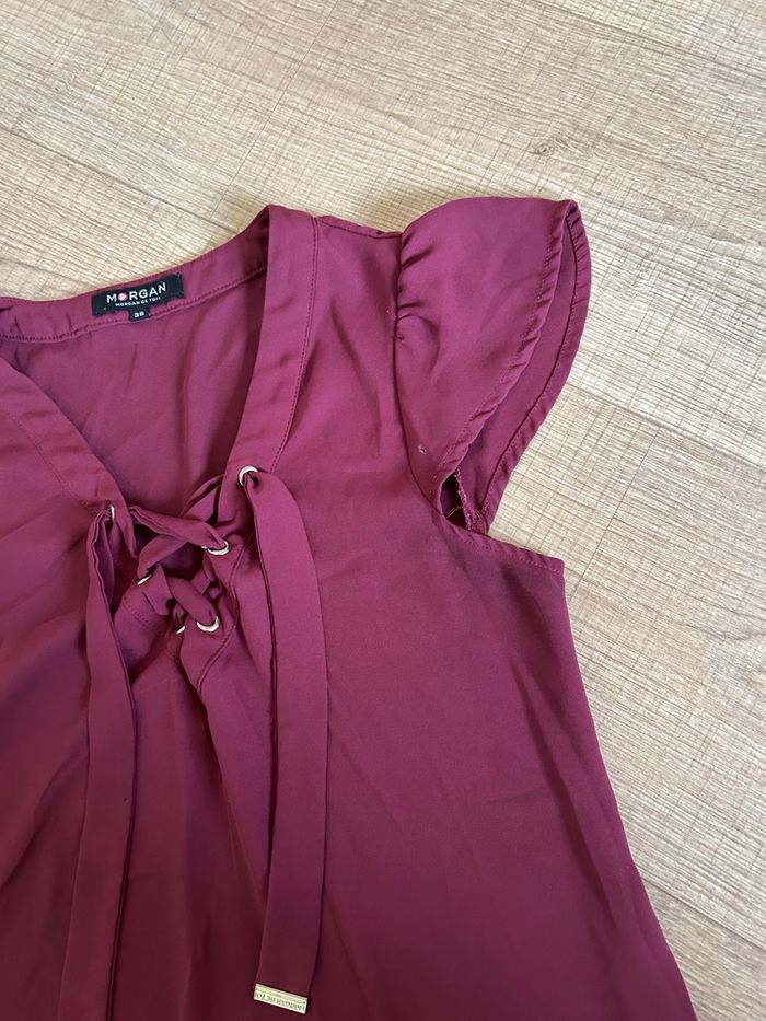 Blouse bordeaux à manches courtes Morgan taille 36 comme neuve - photo numéro 9