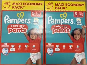 2 cartons de 86 couches Culottes Pampers Baby Dry Taille 5