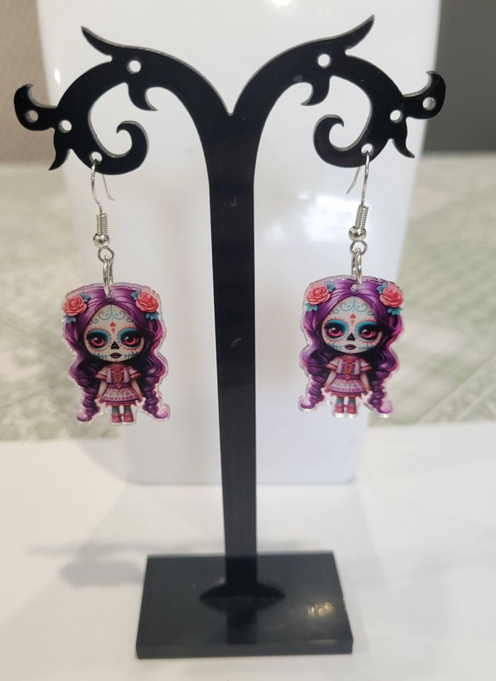 BOUCLES D'OREILLES POUPEE SANTA MUERTE HALLOWEEN ! NEUVE ! MODELE 4