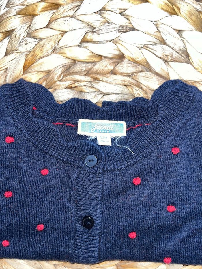 Gilet bleu marine pois rouges Jacadi 12 mois 74cm - photo numéro 2