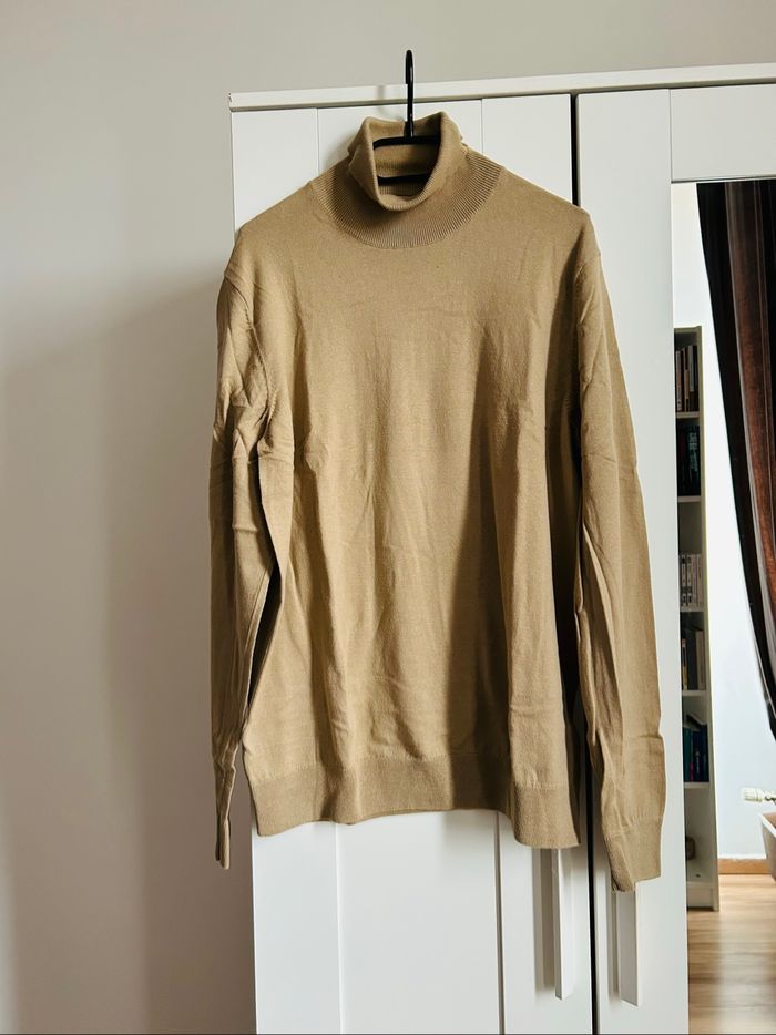 Pull col roulé beige uni Homme Bizzbee Taille XL