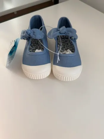 Ballerines toile à noeud bleu bébé fille