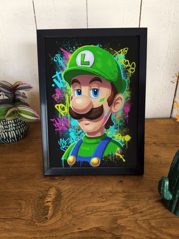 Affiche poster A4 (21×29,7 cm) Luigi Mario art mural street art coloré déco chambre gamer