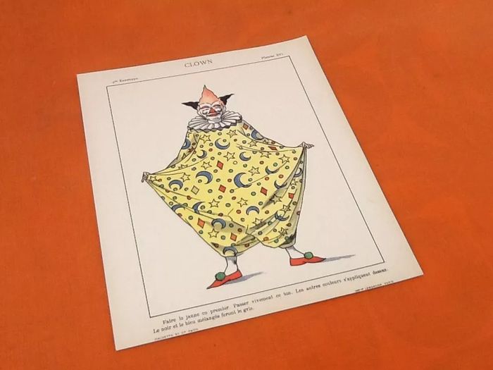 4 anciennes planches à dessin Mes premiers pinceaux Arlequin, Polichinelle, Magicien, Clown - photo numéro 4