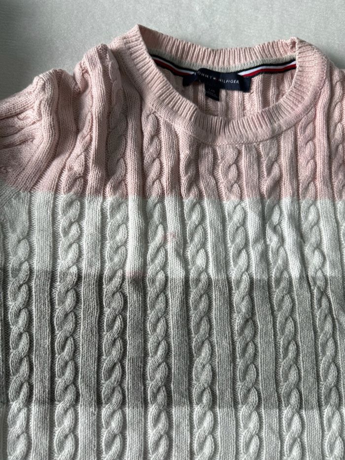 Sweat pull torsadé Tommy Hilfiger motif rayé rose blanc gris mixte taille M - photo numéro 5