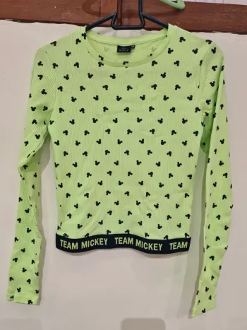 T-shirt manches longues jaune fluo Mickey