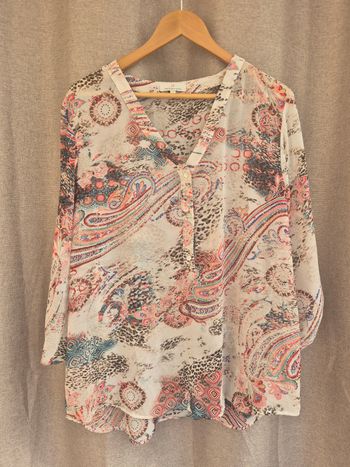 ​✨ Élégante Blouse Fluide Jacqueline Riu - Motifs Cachemire & Léopard - Taille 46