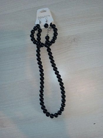 Ensemble parure bijoux perle noir boucle d'oreille collier bracelet