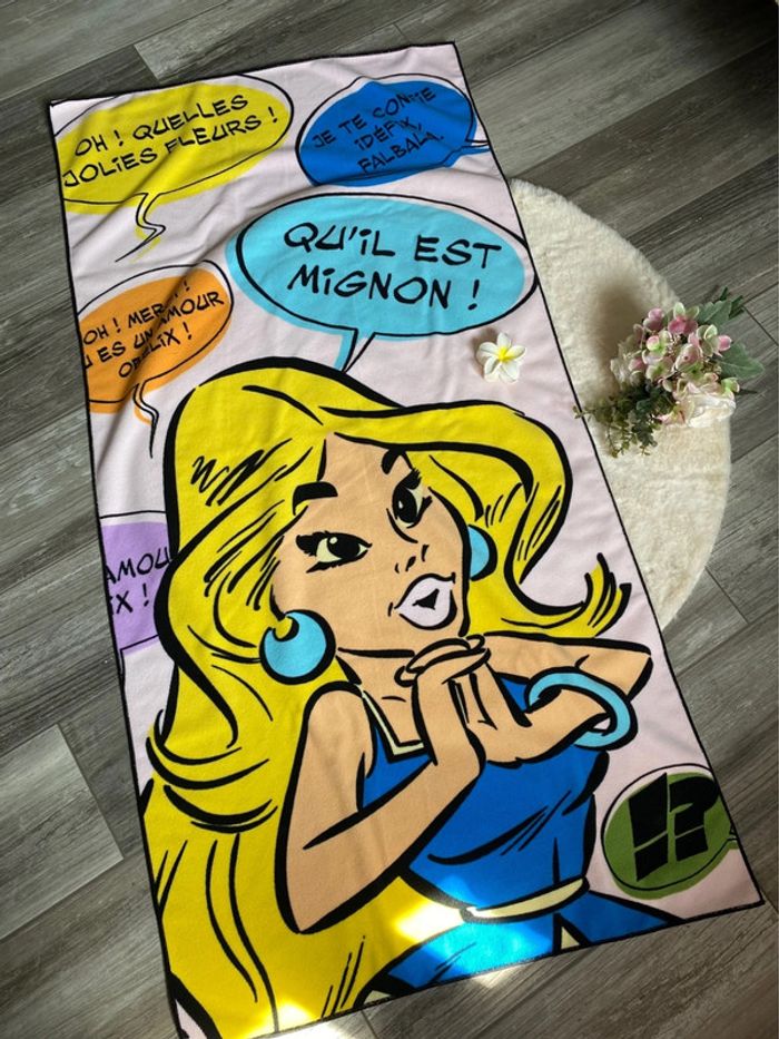 🌞Drap de plage Astérix & Falbala – vintage, fun et coloré ! TBE 🌞