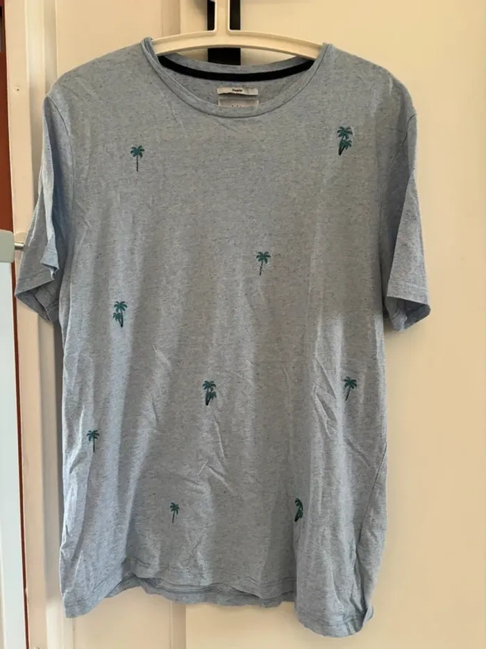 T-shirt bleu chiné palmier brodé Jules tbe t.L