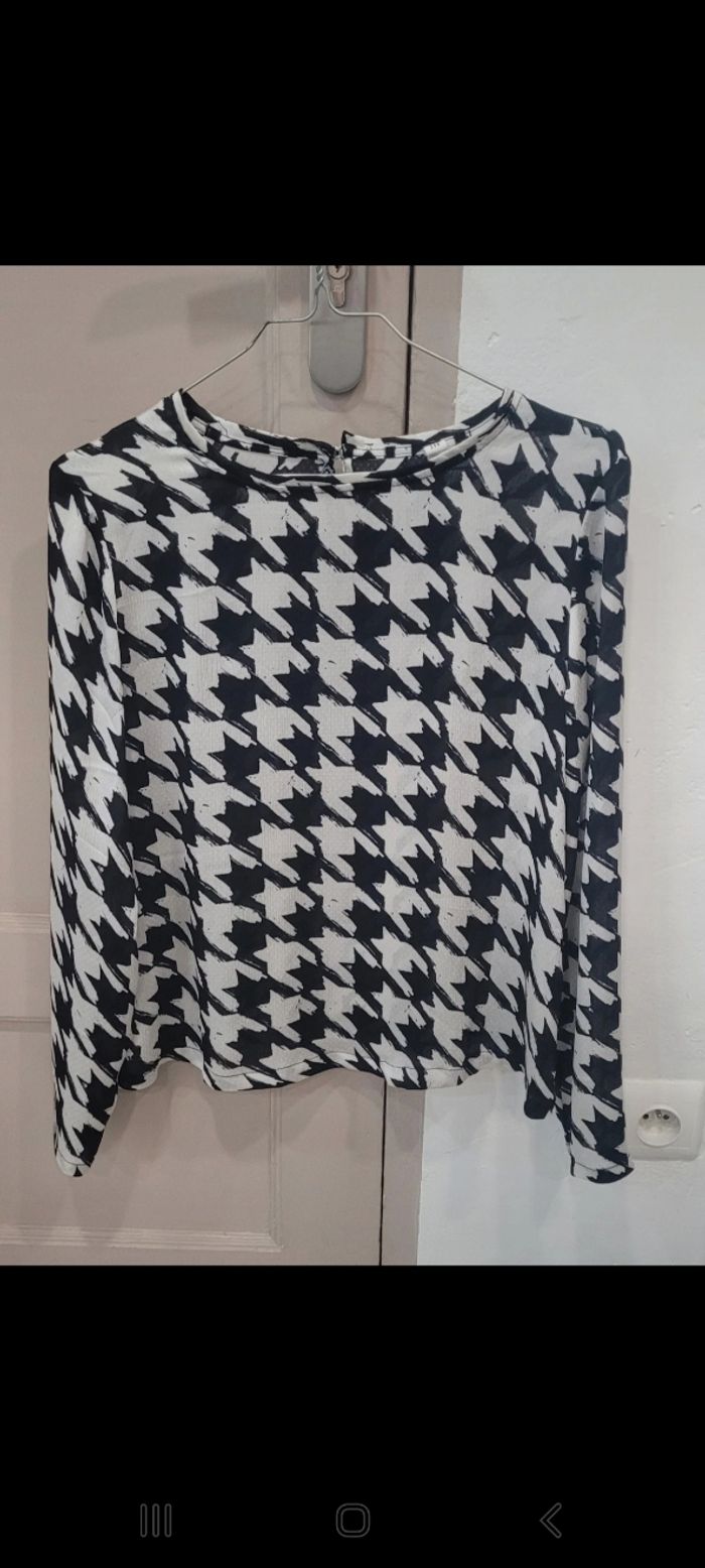 Blouse Mango T S pied de poule Neuve