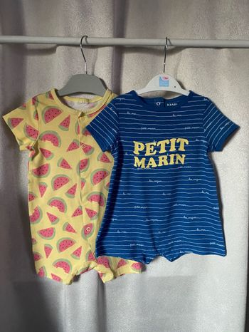 2 combi shorts petit marin/jaune pastèque 18 mois Kiabi