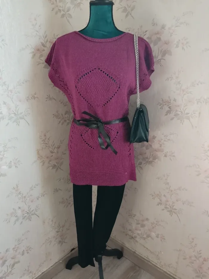 Robe tunique sans manches rose fushia avec ceinture simili cuir / made in italy / (S) - photo numéro 2