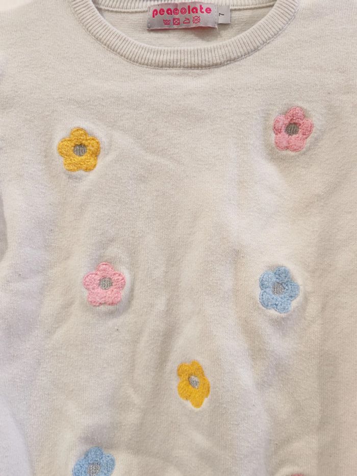 Pull blanc fleurs brodées fille Peacolate Taille 7 ans – Doux & tendance 🌸🤍 - photo numéro 3