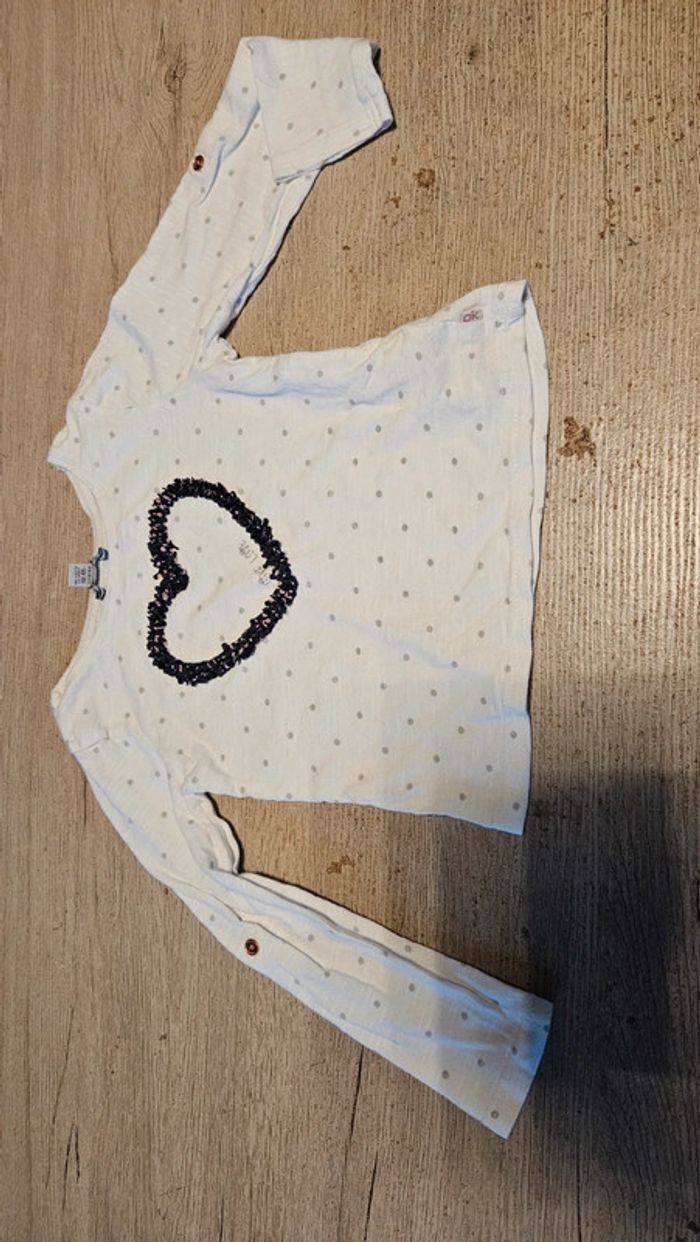 T shirt blanc à manches longues, avec 1 coeur, Okaïdi, 4 ans, nickel - photo numéro 3