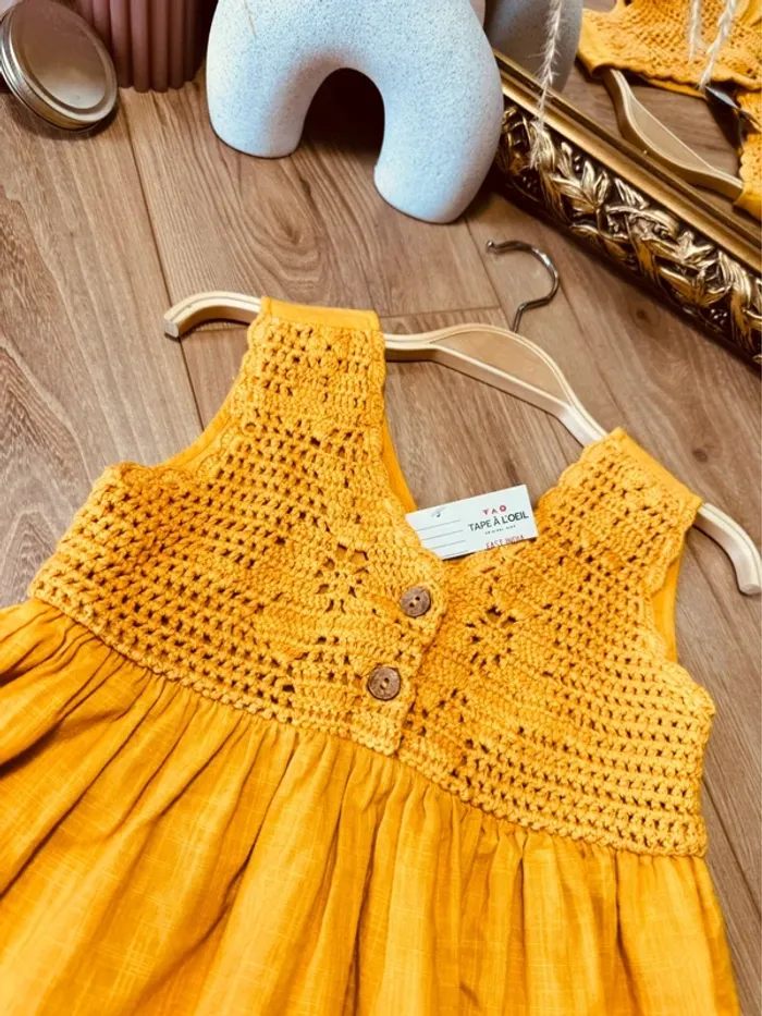 Taille 8 ans robe d’été fille TAO moutarde Neuve * crochet * 🌸 - photo numéro 3