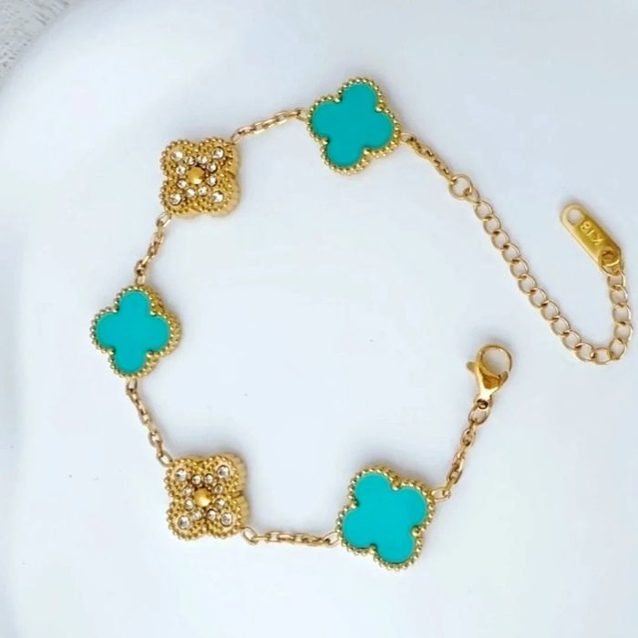 Promo Bracelet Acier Inoxydable neuf 18k trèfle 1,2 cm de long porte-bonheur résistant à l'eau 💦