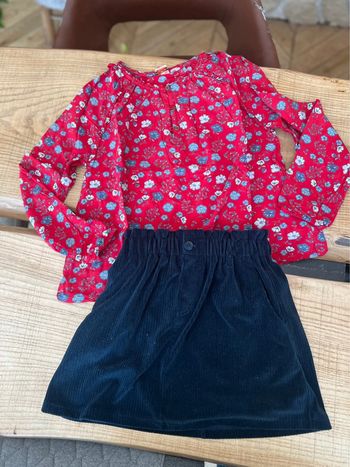 Ensemble 13 - 14 ans Zara tape à l’œil chemise blouse à fleurs jupe en velours côtelé rouge marine