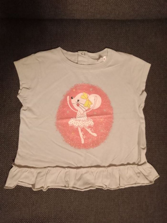 Tee shirt manches courtes gris souris danseuse