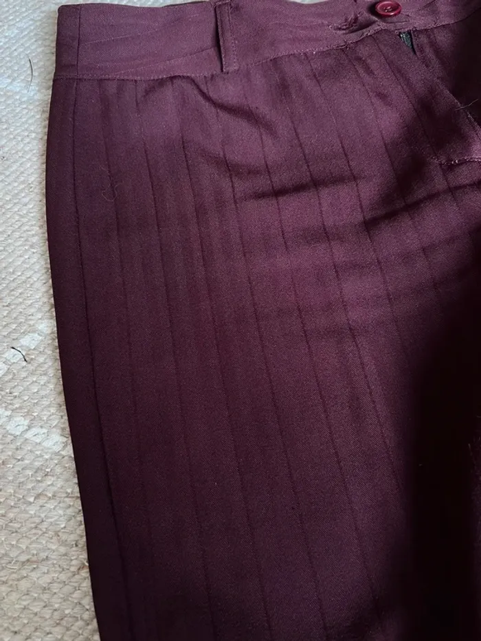 Pantalon jambes larges rayures violine/bordeaux vintage 90s - Taille M/L - photo numéro 5
