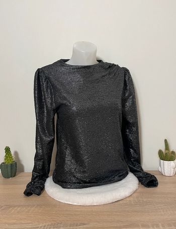 Haut noir et argenté plissé manches longues Kookaï