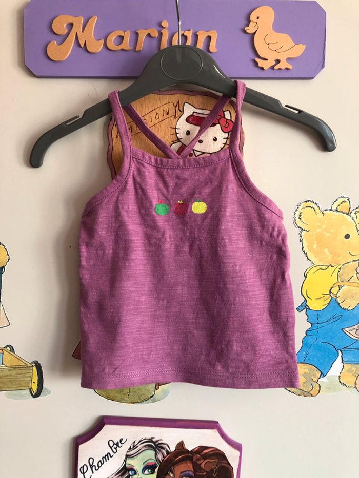 Débardeur violet à motifs, taille 3 mois, marque Kitchoun.