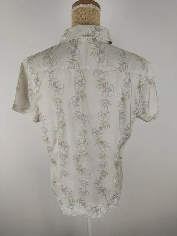Chemise manches courtes crème motifs fleurs tropicales beige blanc taupe taille XL The North Face - photo numéro 2