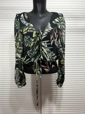 Body manche longue noir imprimé floral fleuri Zara femme Medium