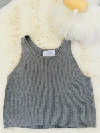 Débardeur coton fil argenté Zara