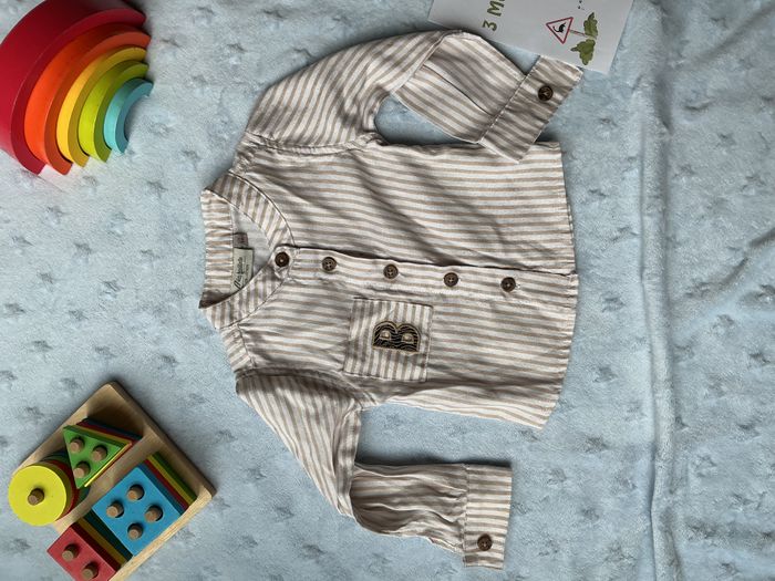 chemise manches longues blanc rayé beige poche poitrine 3 mois aéropilote - photo numéro 2