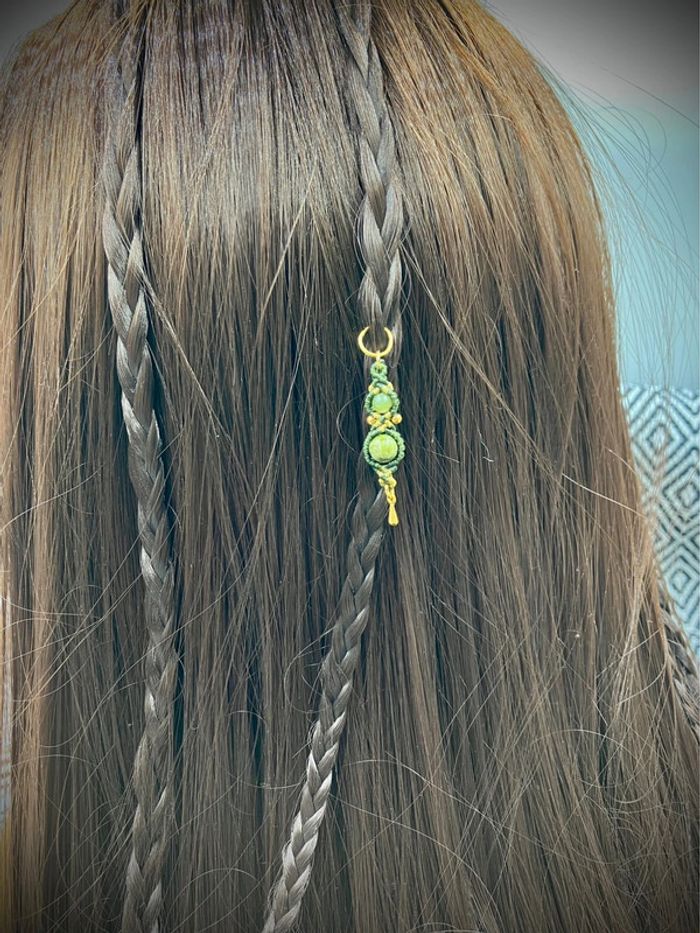 Bijou de cheveux - tresse/dread - macramé pierre Jaspe et Aventurine