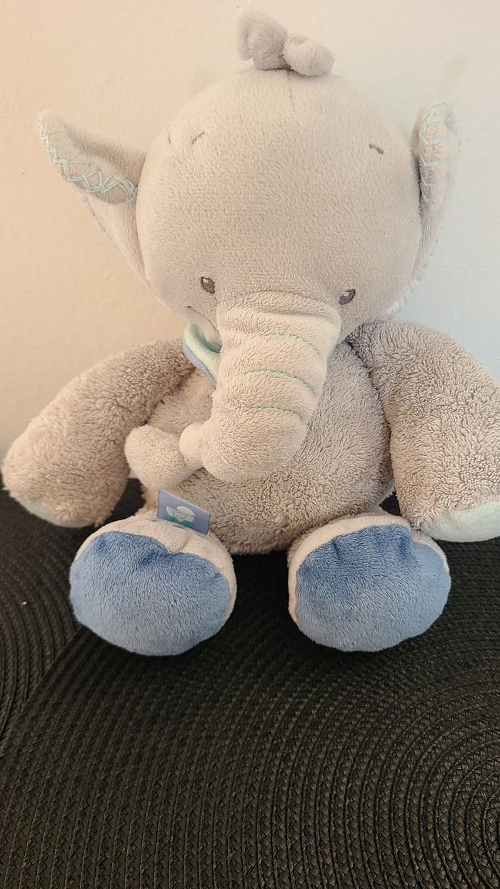 Nattou Jack Jules Nestor peluche éléphant gris bleu