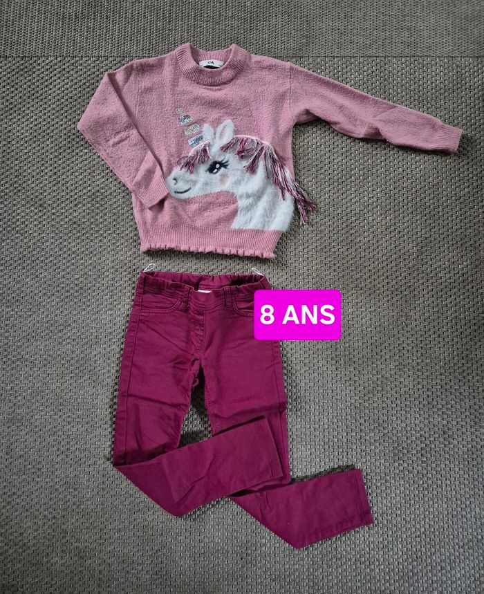 Ensemble C&A pull Licorne + pantalon slim rose - 8 ans