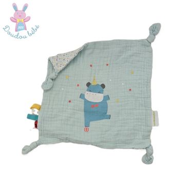 Doudou plat lange Hippopotame bleu blanc étoiles Vertbaudet